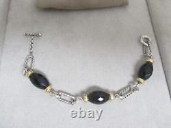 David Yurman Sterling Silver 18k Gold With Black Onyx Toggle Bracelet/ Dy Pouch
