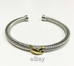 David Yurman Sterling Silver 18k Gold X Crossover SMALL 4mm Cable Cuff Bracelet