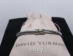 David Yurman Sterling Silver & 18k Gold X Station 4mm Cuff Bangle Bracelet