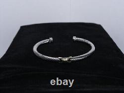 David Yurman Sterling Silver & 18k Gold X Station 4mm Cuff Bangle Bracelet