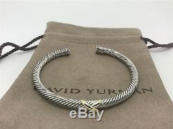 David Yurman Sterling Silver & 18k Gold X Station 4mm Cuff Bangle Bracelet