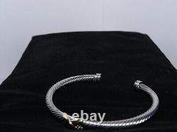 David Yurman Sterling Silver & 18k Gold X Station 4mm Cuff Bangle Bracelet