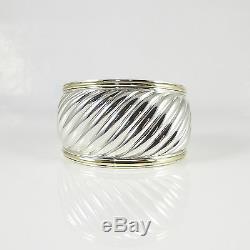 David Yurman Sterling Silver 18k Wide Carved Cable Cuff Bracelet