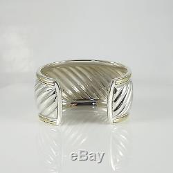 David Yurman Sterling Silver 18k Wide Carved Cable Cuff Bracelet