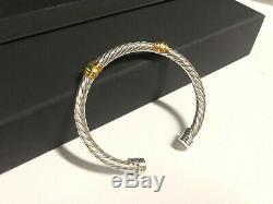David Yurman Sterling Silver 5mm Cable Cuff MEDIUM Bracelet 14k Gold gemstone