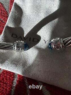 David Yurman Sterling Silver 7mm Cable Bracelet With Topaz and Diamonds