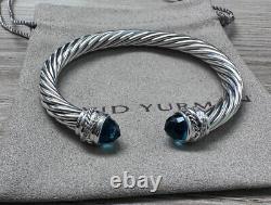 David Yurman Sterling Silver 7mm Cable Crossover Hampton Blue & Diamond Bracelet