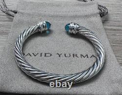 David Yurman Sterling Silver 7mm Cable Crossover Hampton Blue & Diamond Bracelet