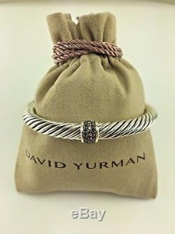 David Yurman Sterling Silver 7mm Pave Black Diamond Cable Cuff Bracelet
