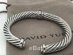 David Yurman Sterling Silver 7mm cable pave Black Diamond Bangle Bracelet