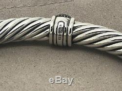 David Yurman Sterling Silver 7mm cable pave Black Diamond Bangle Bracelet