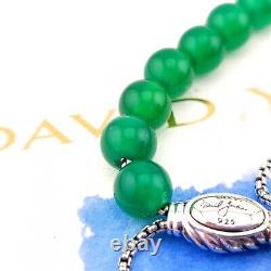 David Yurman Sterling Silver 8'mm Green Onyx Spiritual Bead Bracelet Adjustable
