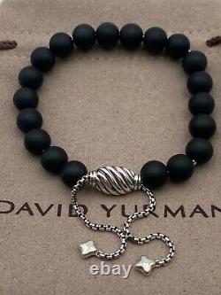 David Yurman Sterling Silver 8mm Matte Black Onyx Spiritual Beads Bracelet
