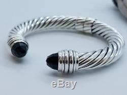 David Yurman Sterling Silver 925 10mm Black Onyx Hinged Cuff Bracelet