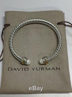 David Yurman Sterling Silver 925 & 14k Gold 5mm Cable Pearl Cuff Bracelet