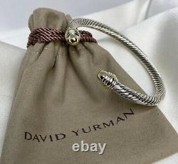 David Yurman Sterling Silver 925 5mm Cable Bangle Bracelet with 14k Gold Dome