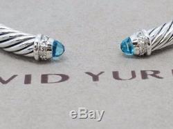 David Yurman Sterling Silver 925 5mm Cable Blue Topaz Diamonds Cuff Bracelet