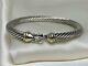 David Yurman Sterling Silver 925 5mm Cable Buckle Bangle Bracelet With 18k Gold