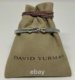 David Yurman Sterling Silver 925 5mm Cable Buckle Bangle Bracelet with 18K Gold