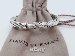 David Yurman Sterling Silver 925 7 mm Cable Diamond Buckle Cuff Bracelet Hinged
