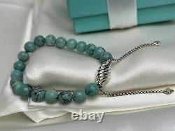David Yurman Sterling Silver 925 Blue Turquoise Spiritual Beads Bracelet 8mm
