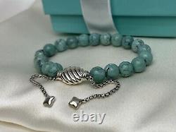 David Yurman Sterling Silver 925 Blue Turquoise Spiritual Beads Bracelet 8mm