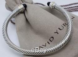 David Yurman Sterling Silver Black Onyx & 14K Gold 5mm Cable Cuff Bracelet