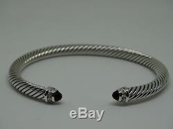 David Yurman Sterling Silver Black Onyx & Diamond 5mm Cable Cuff Bracelet