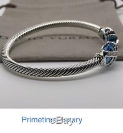 David Yurman Sterling Silver Blue Topaz Wrap Cable Bangle Bracelet