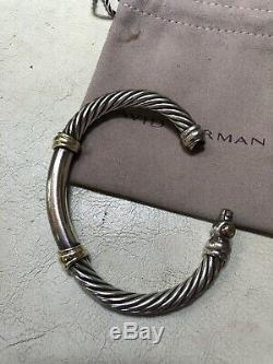 David Yurman Sterling Silver Cable And 14 Kt Gold Bar Bracelet