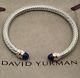 David Yurman Sterling Silver Cable Classic Bracelet Blue Lapis And 14k Gold 5mm