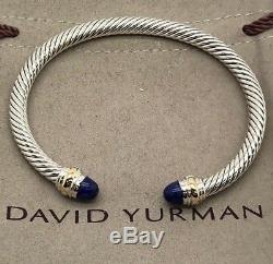 David Yurman Sterling Silver Cable Classic Bracelet Blue Lapis and 14K Gold 5mm