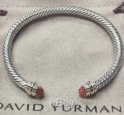 David Yurman Sterling Silver Cable Classic Bracelet Morganite and 14K Gold 5mm