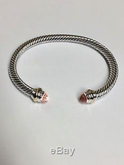 David Yurman Sterling Silver Cable Classic Bracelet Morganite and 14K Gold 5mm