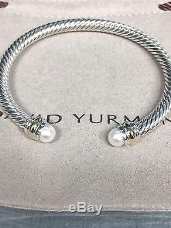 David Yurman Sterling Silver Cable Classic Bracelet With Pearl and 14K Gold 5mm