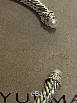 David Yurman Sterling Silver Cable Classics Bracelet Pearls and Diamonds 5mm