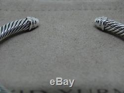 David Yurman Sterling Silver Cable Cuff Bracelet with Diamonds (5mm Medium)