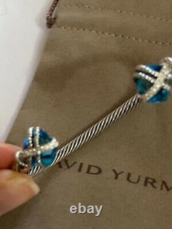David Yurman Sterling Silver Cable Wrap 10mm Blue Topaz diamond CUFF Bracelet