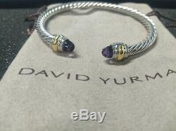 David Yurman Sterling Silver Classic 5mm 14k gold Amethyst Cable Cuff Bracelet