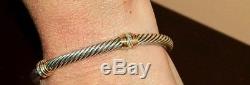 David Yurman Sterling Silver Diamond & 14k Gold 5mm Cable Cuff Bracelet