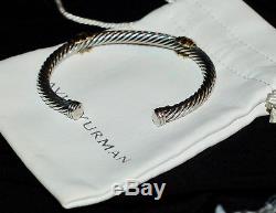 David Yurman Sterling Silver Diamond & 14k Gold 5mm Cable Cuff Bracelet