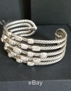 David Yurman Sterling Silver Diamond 5 Row Confetti Cable Cuff Bracelet RECEIPT