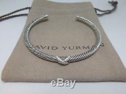David Yurman Sterling Silver Diamond Crossover X Station Bracelet 4mm W Pouch