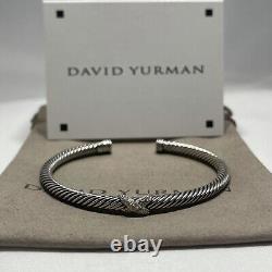 David Yurman Sterling Silver Diamond X Station 4mm Cuff Bangle Bracelet