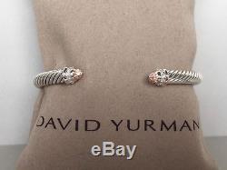 David Yurman Sterling Silver Morganite and Diamonds 5mm Cable Cuff Bracelet
