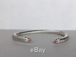 David Yurman Sterling Silver Morganite and Diamonds 5mm Cable Cuff Bracelet