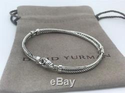 David Yurman Sterling Silver Pave Diamond Crossover Cable Hinge 3mm Bracelet