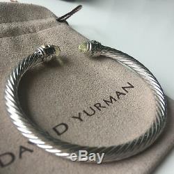 David Yurman Sterling Silver Prasiolite & 14K Gold 5mm Cable Cuff Bracelet