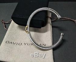 David Yurman Sterling Silver Single X 18K Gold 4mm Cable Classic Cuff Bracelet