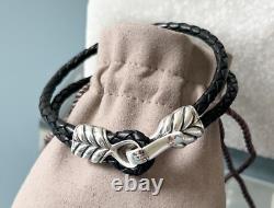 David Yurman Sterling Silver Two Row Leather Chevron Bracelet for Men